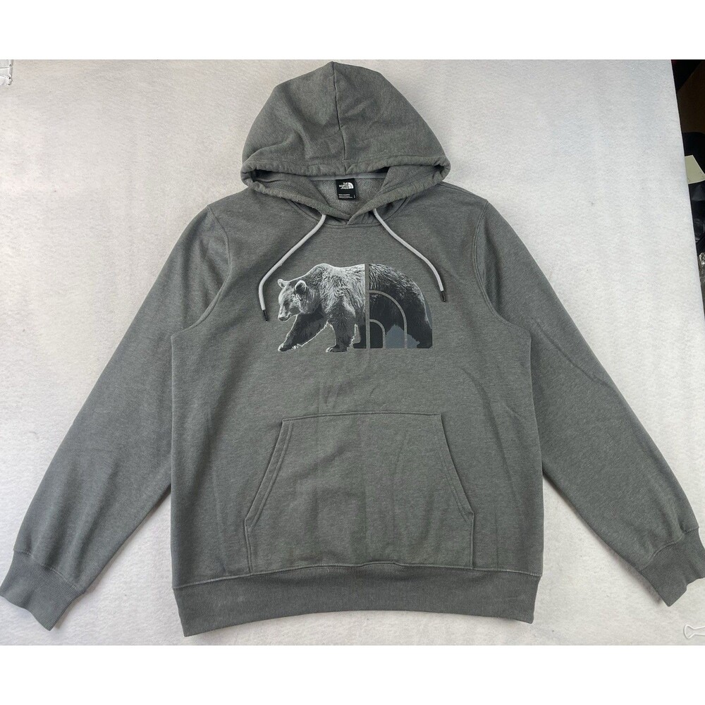 The North Face Men’s Large Bear Logo Gray Pullover Sweatshirt Hoodie EUC